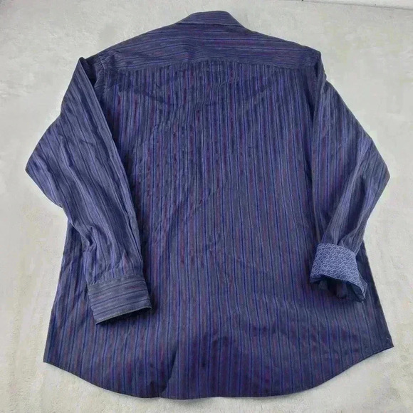 Bugatchi Shaped Fit Flip Cuff Button Up Shirt Men's Size XXL Purple Striped - Picture 2 of 8